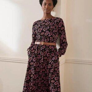 BODEN Evelyn Jersey Midi Dress Azalea Paisley Pink Black 12